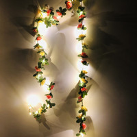 Guirlande lumineuse LED en forme de rose artificielle avec feuilles florales pour la décoration de la maison, des mariages et des fêtes