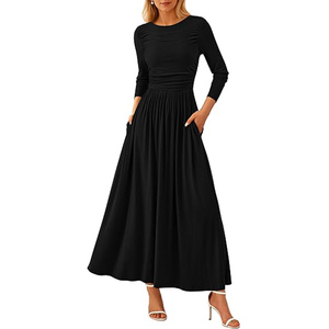 Robe <span class=keywords><strong>longue</strong></span> à manches longues pour femme, style bohème, nouvelle collection 2025, imprimable avec logo, design plissé, élégante, grande <span class=keywords><strong>jupe</strong></span> - Product Image 1