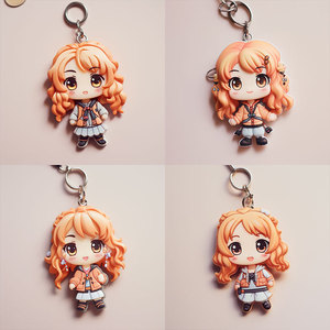 Llavero de anime con figura chibi de PVC, hecho a medida con cabello naranja y un atuendo adorable, para regalo o colección. - Product Image 5