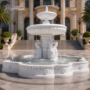 Fuente de Estanque de Mármol TREVI con Estatua de Peces, Estilo de Tallado Único del Fabricante, Decoración Acuática para Jardín Exterior de Villa - Product Image 1