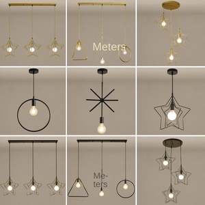 Table à manger industrielle porche bar bureau café vitrine géométrie fer noir lampes suspendues grandes lampes suspendues - Product Image 1