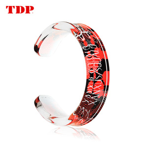 Brazalete de acrílico TDP con forma de C, transparente, impreso, personalizable, joyería de moda, 90x90x10mm - Product Image 2