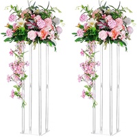 Colonne Centrale Géométrique Haute en Métal Doré pour Mariage, Support de Fleurs et Vase pour Centres de Table