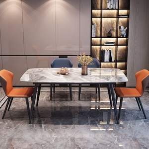 Ensemble table et chaises de salle à manger rectangulaires en ardoise de style italien, pliables, détachables, modernes, luxe léger, restaurant - Product Image 1