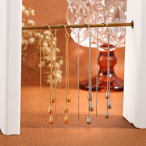 New Design <strong>Stainless</strong> <strong>Steel</strong> Chain Fringe Water Drop Ear Line Delicate Fashion <strong>Jewelry</strong> 18k Gold Plated Earrings for Women - Product Image 2
