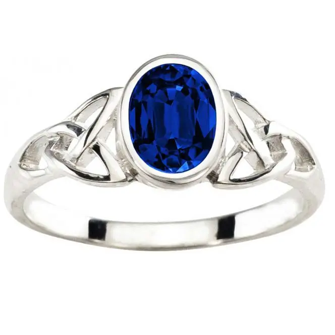 China Groothandel 925 Zilveren Keltische Knoop Irish Solitaire Ring Blauwe Saffier Cz Keltische Knoopring