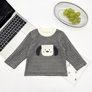 Camiseta de punto a rayas <span class=keywords><strong>para</strong></span> niño con parche de cachorro de orejas caídas, doble capa forrada, elástica, de manga larga, suave, <span class=keywords><strong>para</strong></span> bebé y niño pequeño, otoño-invierno - Product Image 2