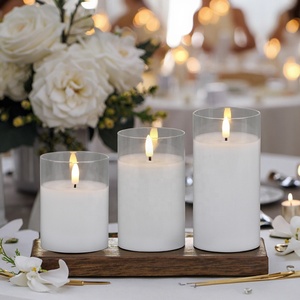<strong>White</strong> Glass Real Wax Battery Powered Flameless Remote Electric <strong>Candles</strong> for the Wedding Decoration - Product Image 1
