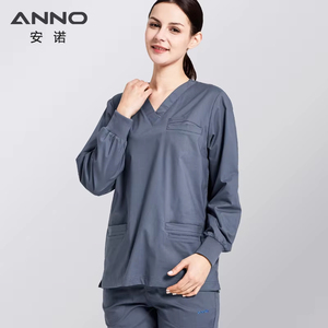 Uniformes médicos ANNO de manga larga para otoño e invierno, conjuntos de camisetas de algodón suave, poliéster y spandex, trajes de enfermería y medicina. - Product Image 6