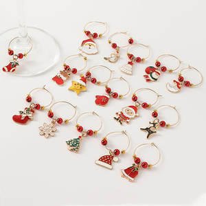 6 unids/set dijes de copa de vino TEMA DE Navidad <span class=keywords><strong>marcadores</strong></span> de copa de vino etiquetas recuerdo de fiesta de Navidad regalos de dijes de vino identificados - Product Image 6