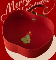 Boîte cadeau de Noël en forme de pomme avec motif de chat de dessin animé, poignée en cuir, insert de feuille 3D, boîte en papier rouge grande capacité pour les fêtes
