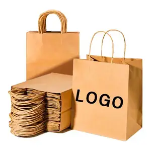 Saco de papel personalizado impresso sacos de papel de embalagem reciclável sacola de roupas de compras saco de presente comida leva com seu próprio logotipo