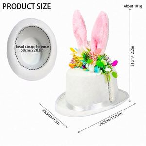 Sombrero de mago con orejas de conejo de Pascua al por mayor, accesorio para la cabeza para fiestas de carnaval, para niños y adultos, disfraz de vacaciones de primavera, serigrafía rosa/blanca - Product Image 3