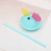 Vaso de 450 ml con Doble Pared, Libre de BPA, Ecológico, Antiderrames, con Pajita, Impresión 3D de Seis Diferentes Postres Pastelillos Helados