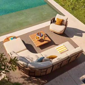 Ensemble de canapés en rotin d'extérieur en forme de L, structure en aluminium, résistant aux UV, rotin PE imperméable, mobilier de jardin pour villa et cour - Product Image 2