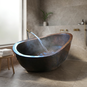 Baignoire autoportante ovale en cuivre antique, fabriquée à la main, en métal, pour salle de bain, adultes - Product Image 2