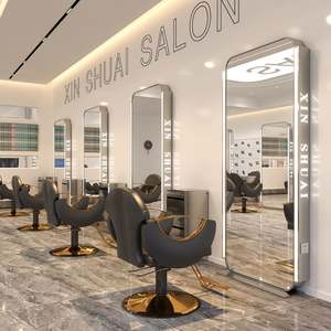 Gabinete de lujo moderno con espejo de piso LED para salón de belleza, dormitorio, sala de estar, comedor, muebles de vidrio de Barber Station - Product Image 3