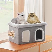 Lit pour chat en coton peluche avec tapis à gratter amovible, lit pour animaux de compagnie extra large pour chats d'intérieur