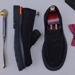 Mules classiques de luxe en daim pour hommes, pour le business, à semelle épaisse, rehaussantes, en cuir de vachette, à enfiler facilement - Product Image 6