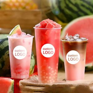 Gobelets en plastique transparent jetables écologiques avec logo personnalisé, 90 mm, 16 oz, 24 oz, à paroi simple, pour boissons froides, boba, bubble tea, café - Product Image 1
