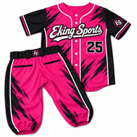 Ensemble short et maillot de baseball en tissu sergé 100 % polyester, sublimé, avec broderie et appliqué de passepoil blanc, OEM