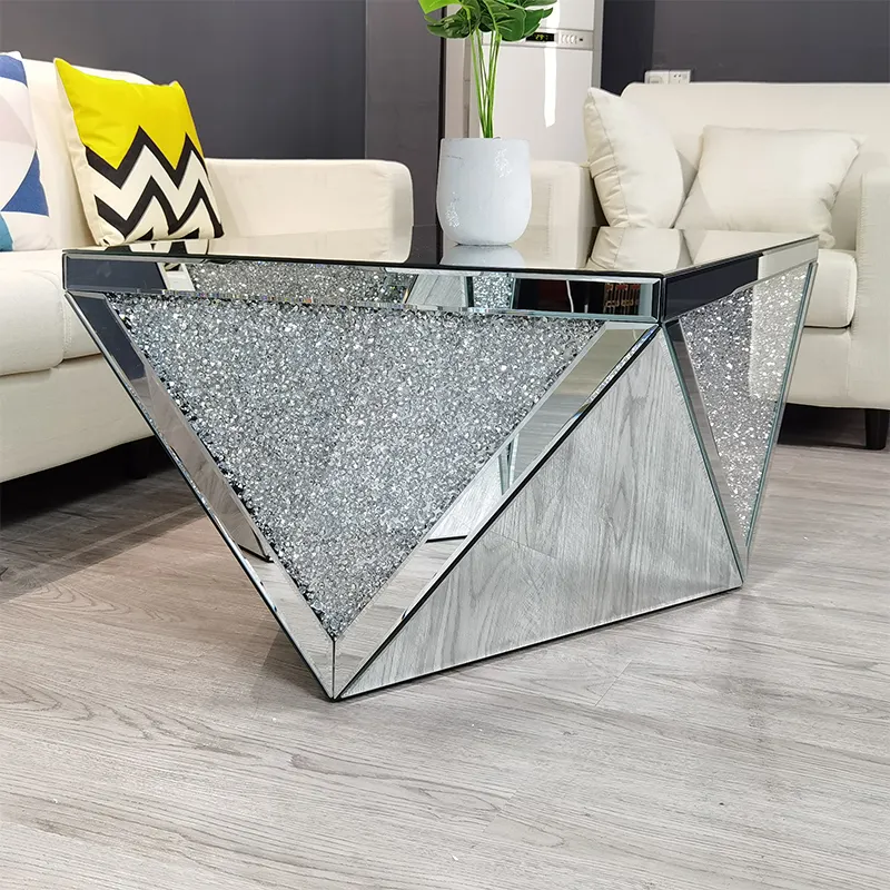 Guangdong manufacturer crushed diamonds top mirrored coffee table