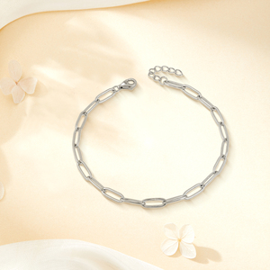 Vòng tay chuỗi mắt xích oval bạc 925 nguyên chất đơn giản với khóa móc tôm hùm có thể điều chỉnh dành cho nữ và nam - Product Image 2