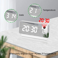 Jam Alarm Proyeksi 2022, Jam Cermin Digital LED, Jam Meja Digital LED Proyeksi Waktu untuk Kamar Tidur