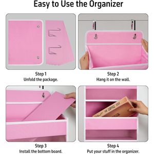 Organisateur rose à suspendre sur la porte, 33x15x85cm, avec 4 poches transparentes, rangement suspendu pour chambre d'enfant, salle de bain, placard, jouets - Product Image 5