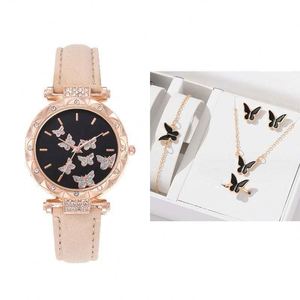IStapromo Gifts 5pcs/set Multi Color <b>Watch</b> Set Butterfly Ring <b>Necklace</b> Bracelet Earring Luxury Explosive Personality <b>Watch</b> Set - Product Image 2