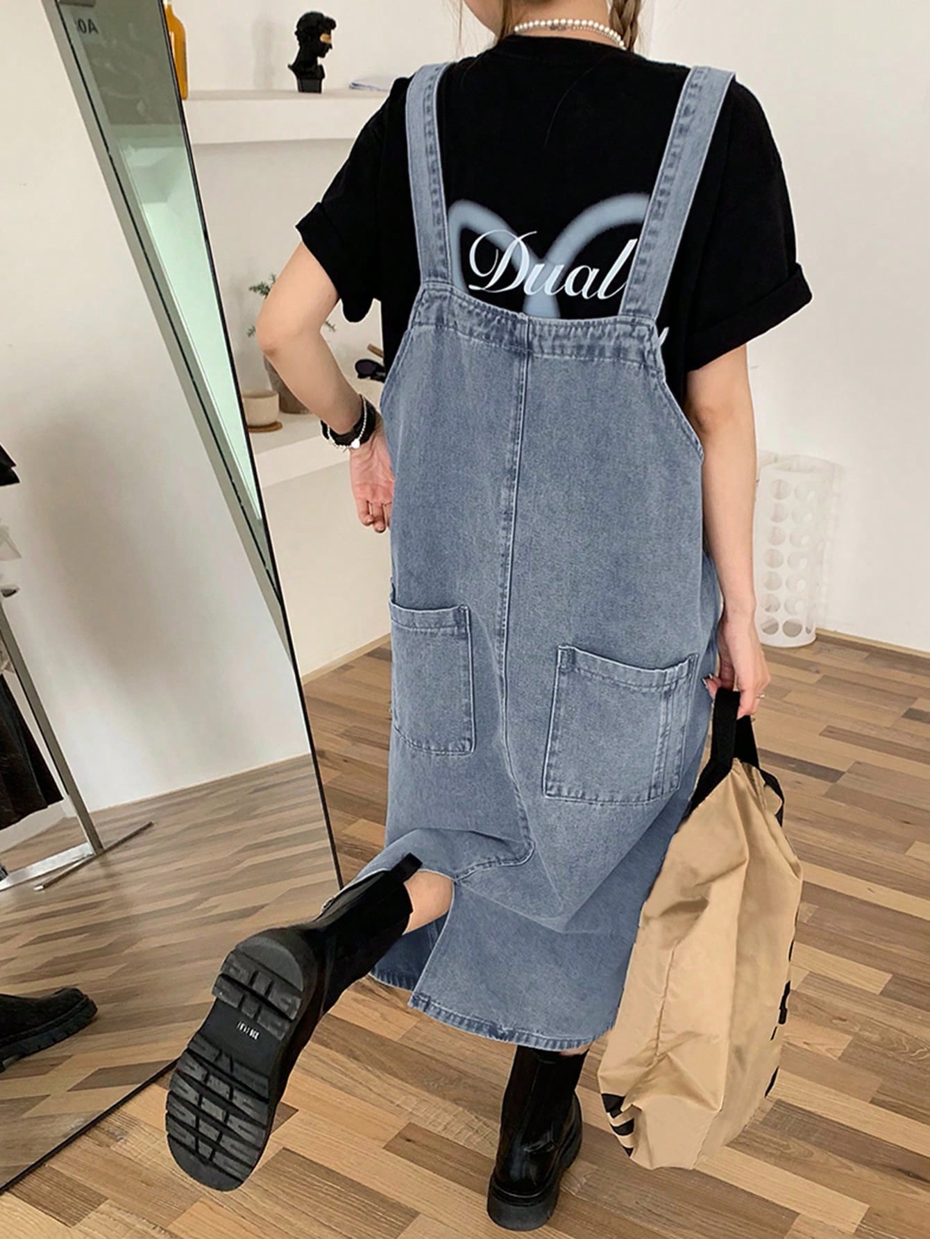 white christmas dresses Butterfly Denim Salopette Skirt ZZF0355 – AuroraBoutique main image 0