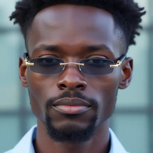 Lunettes de soleil carrées sans monture Zzc pour hommes, verres PC UV400, légères, branches noires, avec étui - Product Image 2