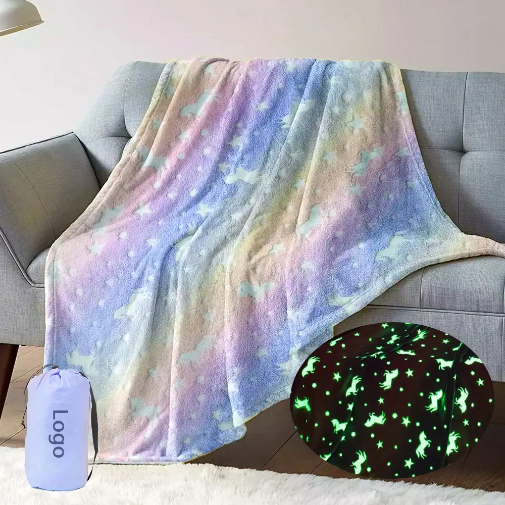 Luminous Blanket Magic Rainbow Glow In The Dark Super Soft Plush Night Fluorescent Blanket Gift for Kids