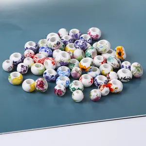 10mm 도매 원형 꽃 패턴 보석 만들기 공급 업체에 대한 다채로운 멋진 도자기 구슬 세라믹 비즈