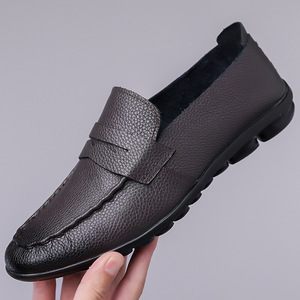 Men's Slip-On Loafers Soft Leather <b>Low</b> <b>Heel</b> <b>Black</b> Solid Color 1618 - Product Image 4