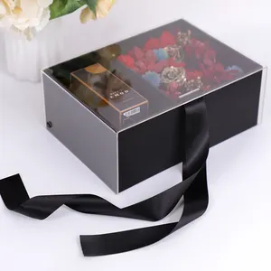 Acrylic square transparent open window gift box small regal flowers eternal flowers arrangement flower packaging paper box