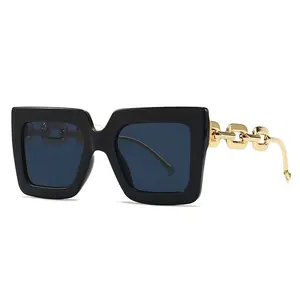 2023 Oversize Women Celebrity Sun Glasses Superstar Luxury Brand Designer Female Shades Metal Sunglasses