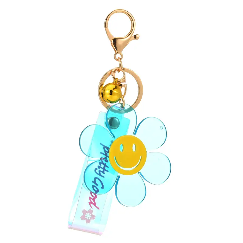 Plastic Souvenir Hotel Flower Keychain acrylic smile face charms key chain Girl Bag Decoration Key Ring Holder Pendant