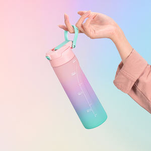 Bouteille de sport double compartiment <span class=keywords><strong>pour</strong></span> activités extérieures, vente en gros, logo personnalisé, sans BPA, double couvercle, poignée pliable, bec verseur verrouillable par bouton - Product Image 4