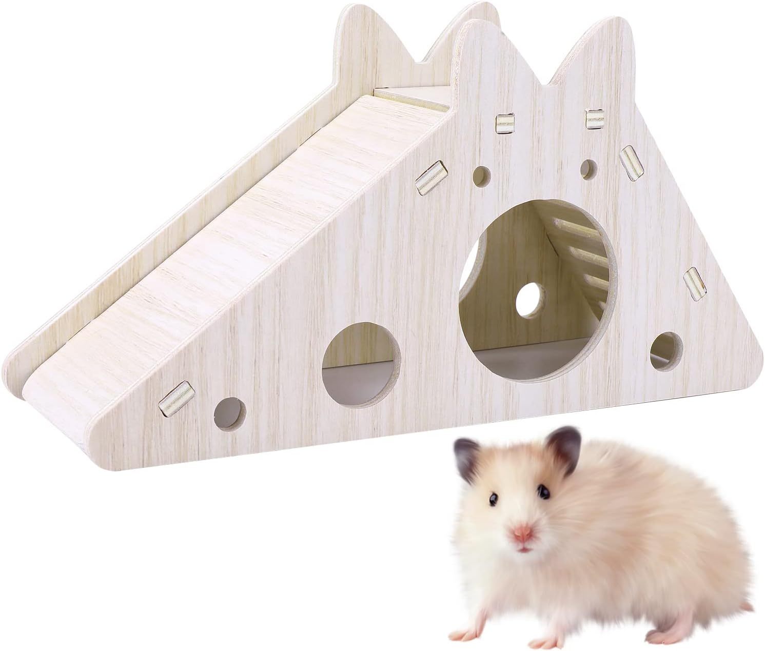ハムスターの家、はしごと滑り台付き、木製ハムスターのおもちゃ 