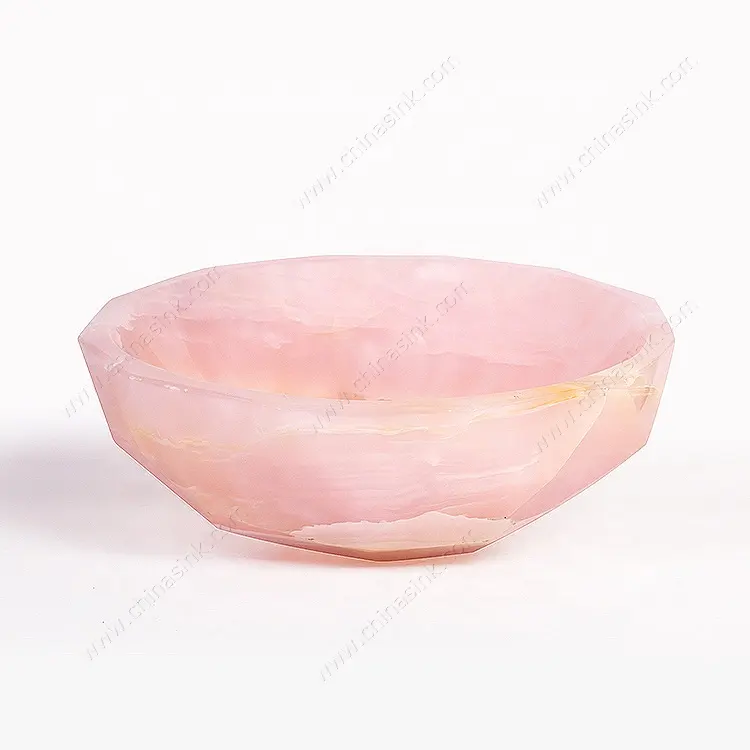 Роскошная художественная умывальная раковина из розового оникса в форме алмаза для ванной комнаты