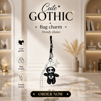 Ornement de sac esthétique gothique emo, mascotte squelette avec cordon tressé, accessoire de sac à dos Harajuku punk pour adolescents, cadeau