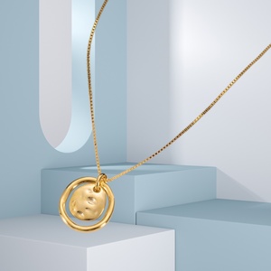 Collier pendentif cercle ovale géométrique unique plaqué or 18 carats UM Jewelry pour femmes, argent 925, cadeau - Product Image 3