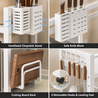 Support de four à micro-ondes extensible blanc en acier au carbone avec porte-couteaux et planche à découper pour comptoir de cuisine, personnalisable OEM