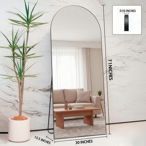 GKMZCGT Full Length Mirror 71x30 Inch <b>Arched</b> Aluminum Alloy <b>Frame</b> Tempered Glass Home Use Minimalist Design - Product Image 2