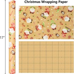 Kraft Gnome Santa Claus Design <b>Wrapping</b> <b>Paper</b> 17 In X 32.8 Ft Christmas Gift Wrap Mini Roll - Product Image 5