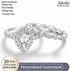 Fine Pear Cut 1.5CT Cubic Zirconia <strong>Stacks</strong> <strong>Ring</strong> Set 925 Sterling Silver Gold Plated Non Tarnish Couple Matching Jewelry for Women - Product Image 1