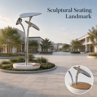 Installation d'art public moderne, grande sculpture abstraite en acier inoxydable en forme de feuille d'arbre pour parc urbain, place en bordure de mer
