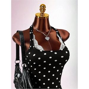 Vestido Mini Halter con Estampado de Puntos para Mujer, Vestido Ajustado sin Espalda con Cuello de Encaje y Lazos, para Fiesta o Club - Product Image 5