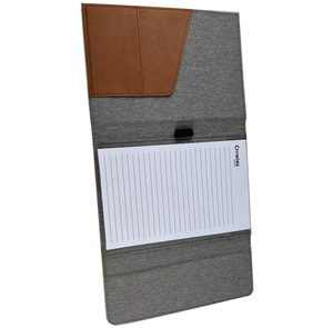 Trifold A5 PU Faux Leather +Fabric Padfolio <strong>Folder</strong> Notebook <strong>holder</strong> portfolio case custom embossed logo document <strong>file</strong> <strong>folder</strong>